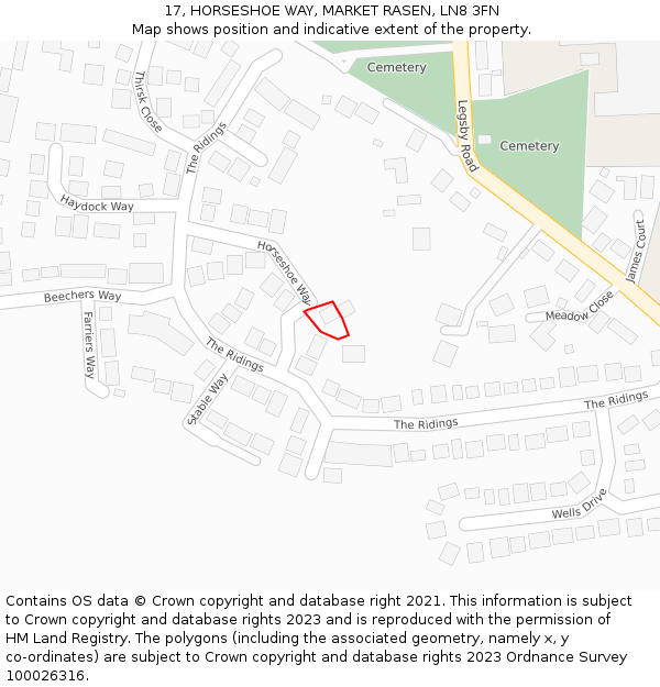 17, HORSESHOE WAY, MARKET RASEN, LN8 3FN: Location map and indicative extent of plot