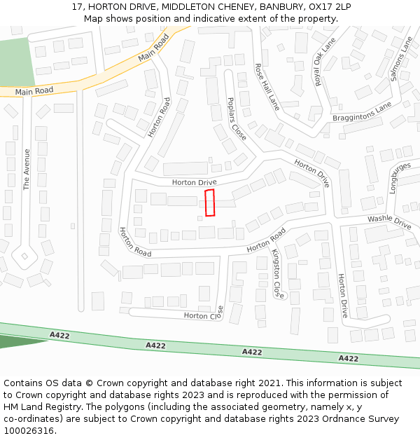17, HORTON DRIVE, MIDDLETON CHENEY, BANBURY, OX17 2LP: Location map and indicative extent of plot
