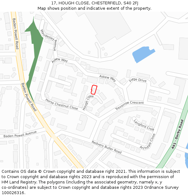 17, HOUGH CLOSE, CHESTERFIELD, S40 2FJ: Location map and indicative extent of plot