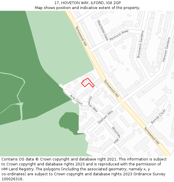 17, HOVETON WAY, ILFORD, IG6 2GP: Location map and indicative extent of plot