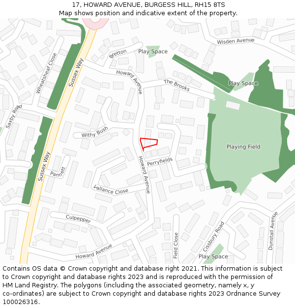 17, HOWARD AVENUE, BURGESS HILL, RH15 8TS: Location map and indicative extent of plot