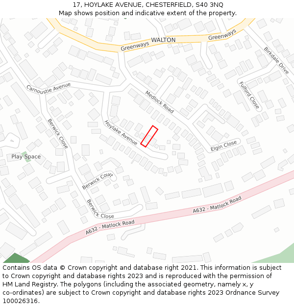 17, HOYLAKE AVENUE, CHESTERFIELD, S40 3NQ: Location map and indicative extent of plot