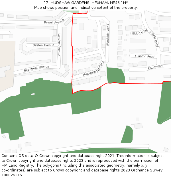 17, HUDSHAW GARDENS, HEXHAM, NE46 1HY: Location map and indicative extent of plot