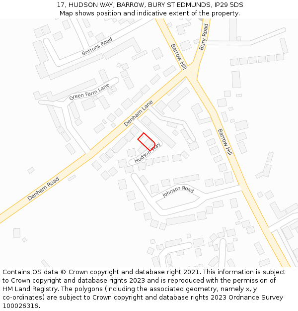 17, HUDSON WAY, BARROW, BURY ST EDMUNDS, IP29 5DS: Location map and indicative extent of plot