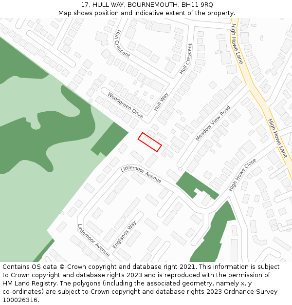 17, HULL WAY, BOURNEMOUTH, BH11 9RQ: Location map and indicative extent of plot