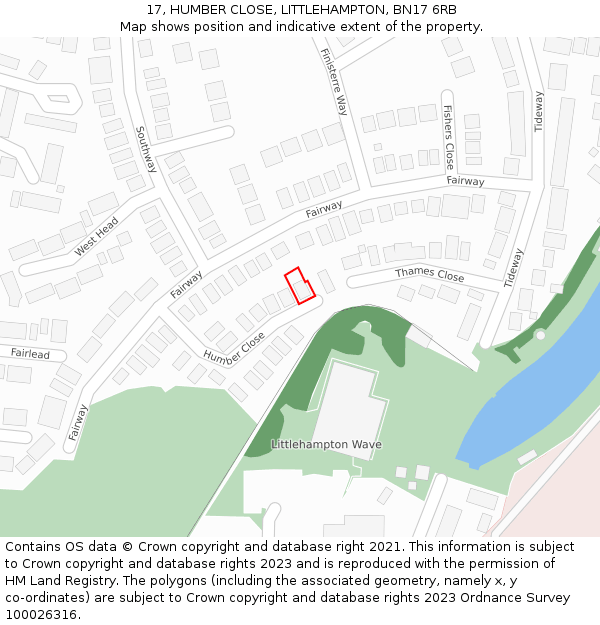 17, HUMBER CLOSE, LITTLEHAMPTON, BN17 6RB: Location map and indicative extent of plot
