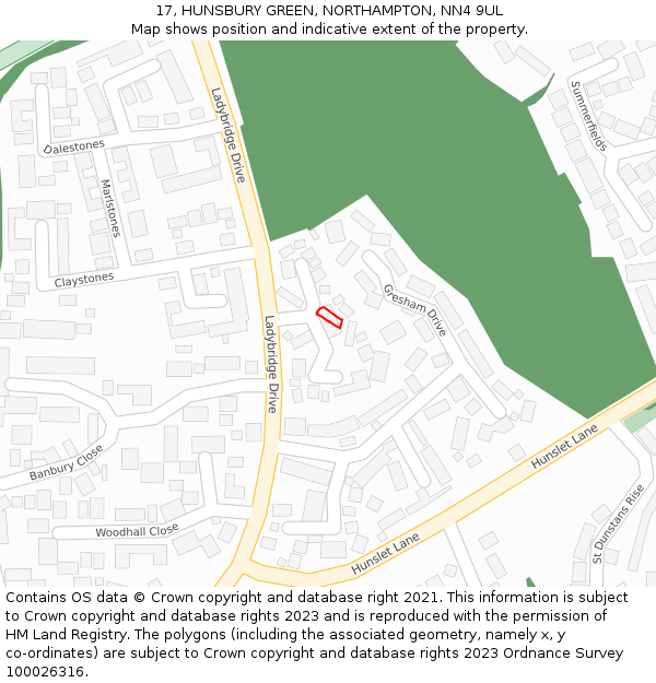 17, HUNSBURY GREEN, NORTHAMPTON, NN4 9UL: Location map and indicative extent of plot