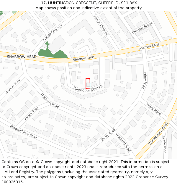 17, HUNTINGDON CRESCENT, SHEFFIELD, S11 8AX: Location map and indicative extent of plot