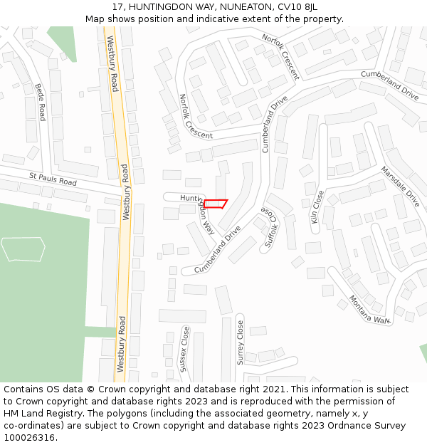 17, HUNTINGDON WAY, NUNEATON, CV10 8JL: Location map and indicative extent of plot