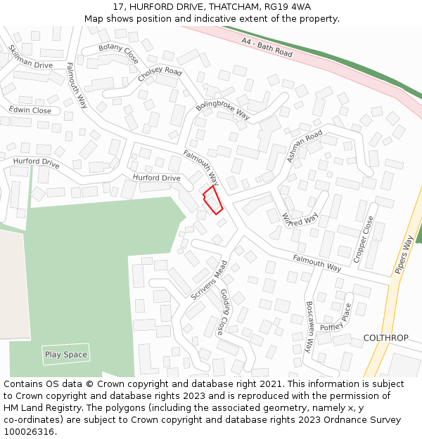 17, HURFORD DRIVE, THATCHAM, RG19 4WA: Location map and indicative extent of plot