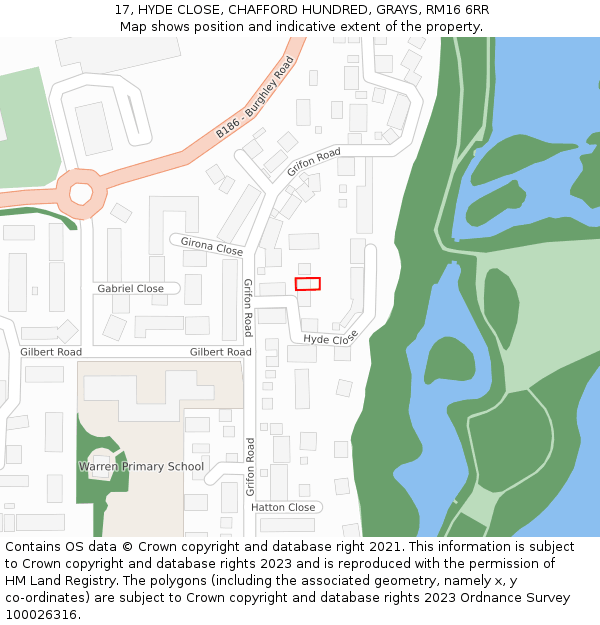 17, HYDE CLOSE, CHAFFORD HUNDRED, GRAYS, RM16 6RR: Location map and indicative extent of plot