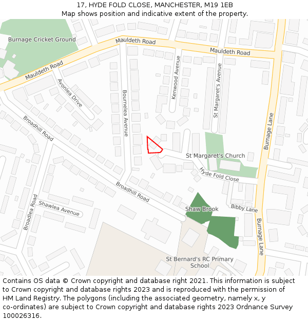 17, HYDE FOLD CLOSE, MANCHESTER, M19 1EB: Location map and indicative extent of plot