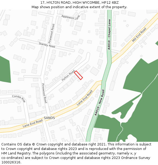 17, HYLTON ROAD, HIGH WYCOMBE, HP12 4BZ: Location map and indicative extent of plot