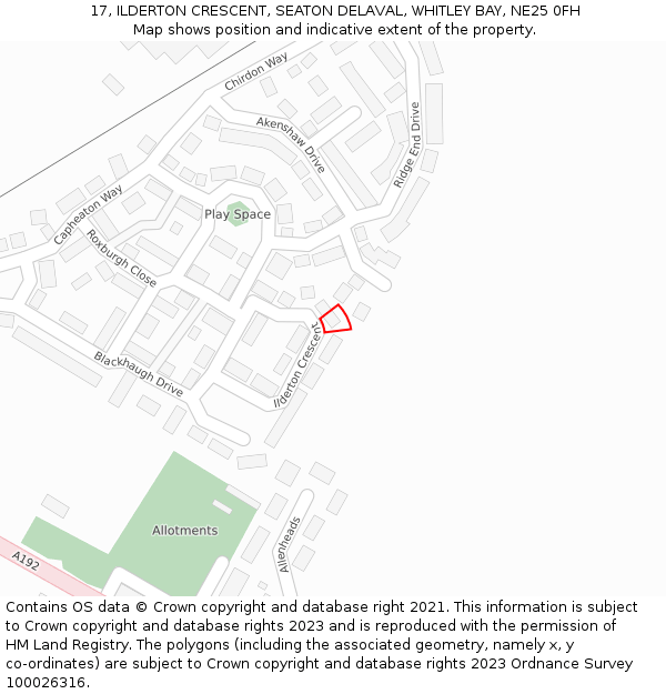 17, ILDERTON CRESCENT, SEATON DELAVAL, WHITLEY BAY, NE25 0FH: Location map and indicative extent of plot