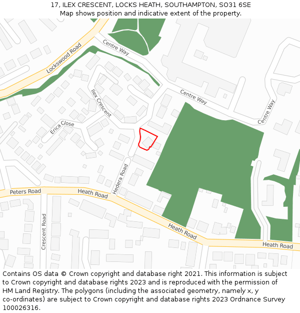 17, ILEX CRESCENT, LOCKS HEATH, SOUTHAMPTON, SO31 6SE: Location map and indicative extent of plot