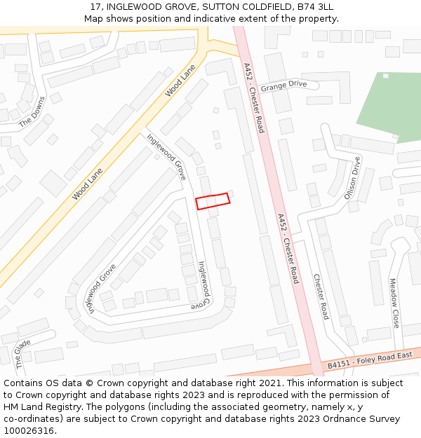 17, INGLEWOOD GROVE, SUTTON COLDFIELD, B74 3LL: Location map and indicative extent of plot