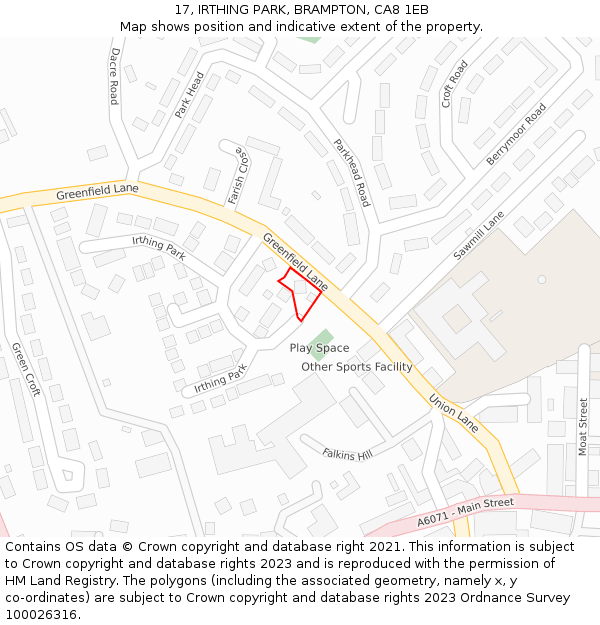 17, IRTHING PARK, BRAMPTON, CA8 1EB: Location map and indicative extent of plot