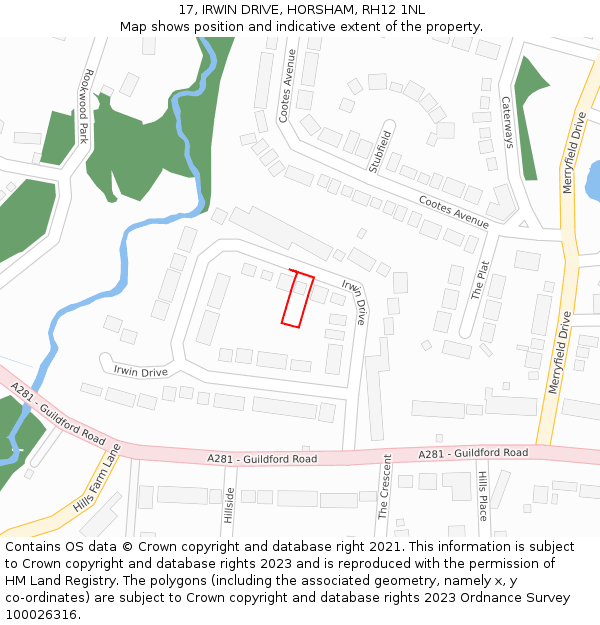 17, IRWIN DRIVE, HORSHAM, RH12 1NL: Location map and indicative extent of plot