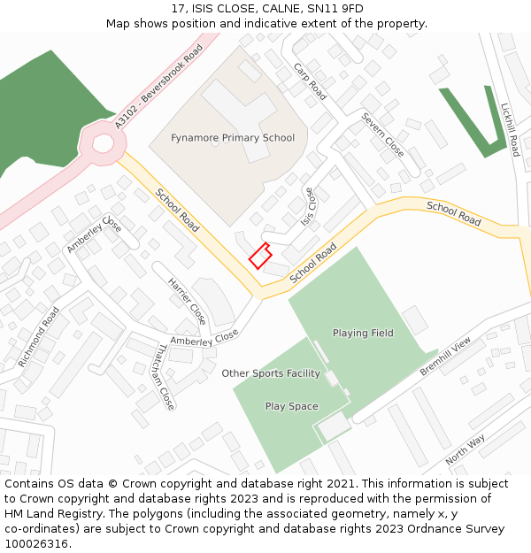 17, ISIS CLOSE, CALNE, SN11 9FD: Location map and indicative extent of plot