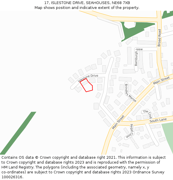 17, ISLESTONE DRIVE, SEAHOUSES, NE68 7XB: Location map and indicative extent of plot