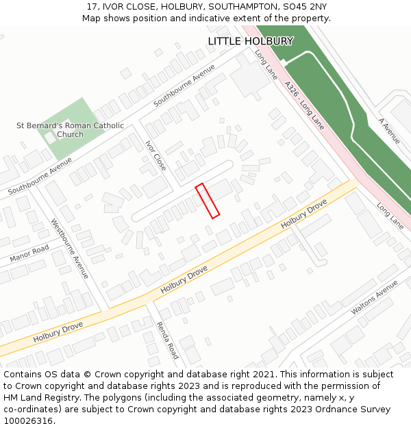 17, IVOR CLOSE, HOLBURY, SOUTHAMPTON, SO45 2NY: Location map and indicative extent of plot