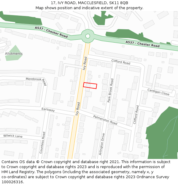 17, IVY ROAD, MACCLESFIELD, SK11 8QB: Location map and indicative extent of plot