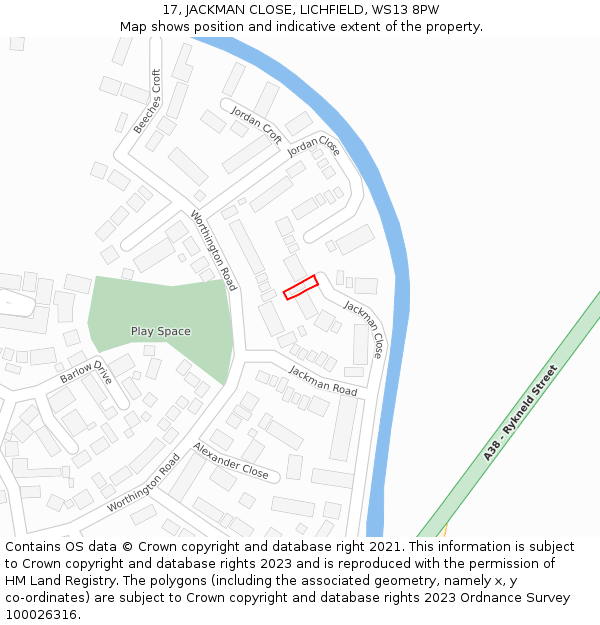 17, JACKMAN CLOSE, LICHFIELD, WS13 8PW: Location map and indicative extent of plot