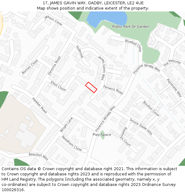 17, JAMES GAVIN WAY, OADBY, LEICESTER, LE2 4UE: Location map and indicative extent of plot