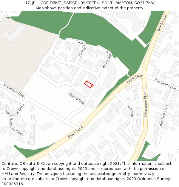17, JELLICOE DRIVE, SARISBURY GREEN, SOUTHAMPTON, SO31 7NW: Location map and indicative extent of plot