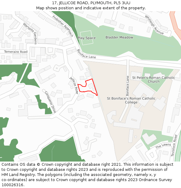 17, JELLICOE ROAD, PLYMOUTH, PL5 3UU: Location map and indicative extent of plot