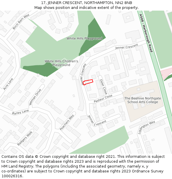 17, JENNER CRESCENT, NORTHAMPTON, NN2 8NB: Location map and indicative extent of plot