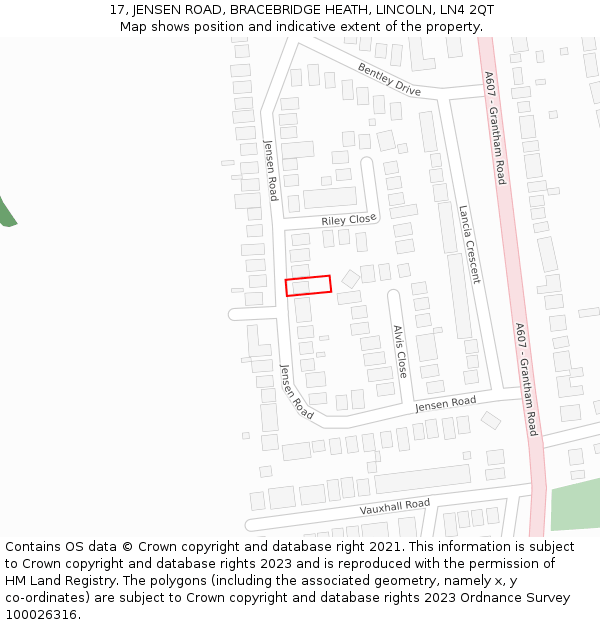 17, JENSEN ROAD, BRACEBRIDGE HEATH, LINCOLN, LN4 2QT: Location map and indicative extent of plot