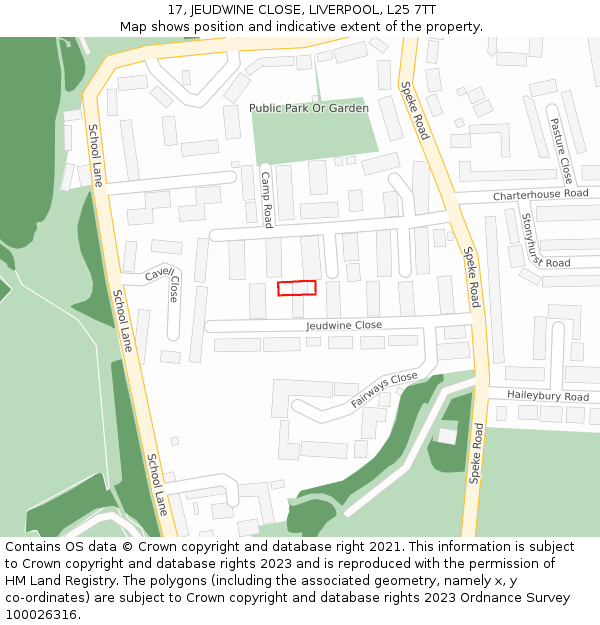 17, JEUDWINE CLOSE, LIVERPOOL, L25 7TT: Location map and indicative extent of plot