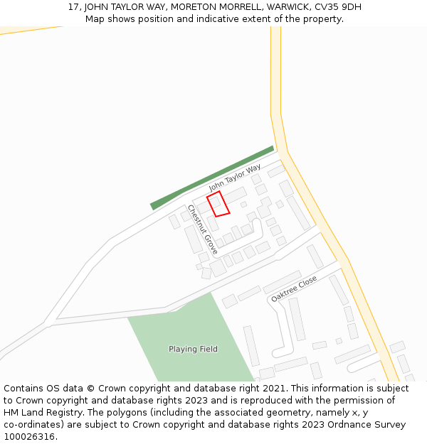 17, JOHN TAYLOR WAY, MORETON MORRELL, WARWICK, CV35 9DH: Location map and indicative extent of plot