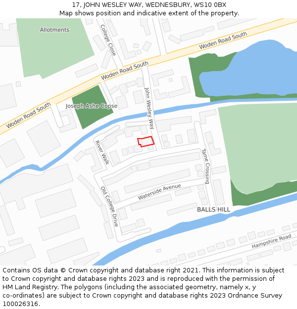 17, JOHN WESLEY WAY, WEDNESBURY, WS10 0BX: Location map and indicative extent of plot