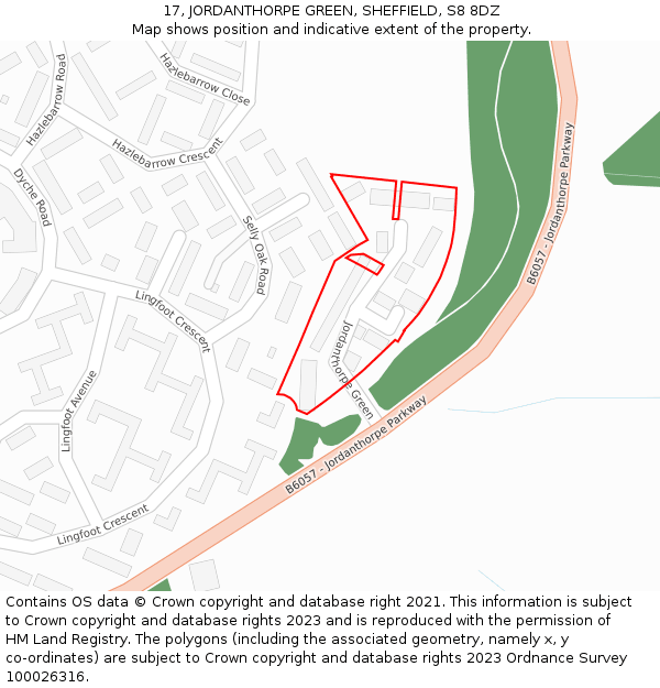 17, JORDANTHORPE GREEN, SHEFFIELD, S8 8DZ: Location map and indicative extent of plot