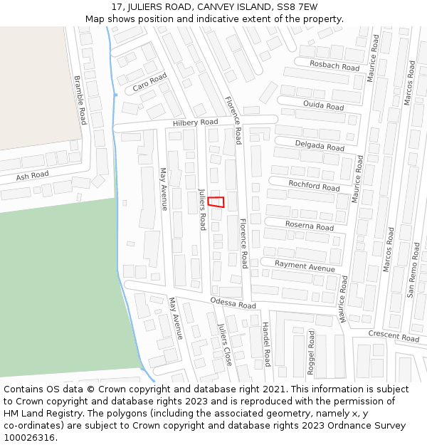 17, JULIERS ROAD, CANVEY ISLAND, SS8 7EW: Location map and indicative extent of plot