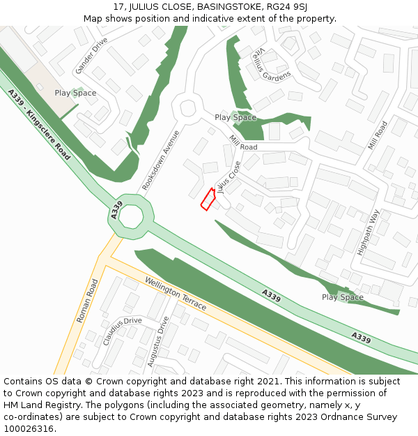 17, JULIUS CLOSE, BASINGSTOKE, RG24 9SJ: Location map and indicative extent of plot