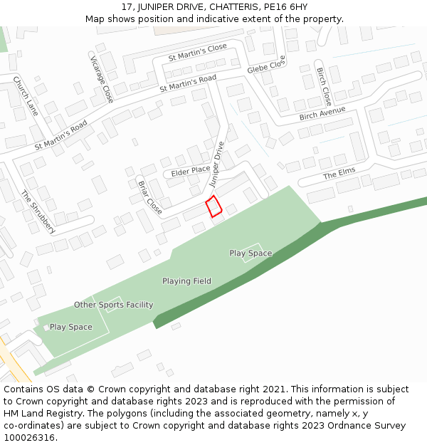 17, JUNIPER DRIVE, CHATTERIS, PE16 6HY: Location map and indicative extent of plot