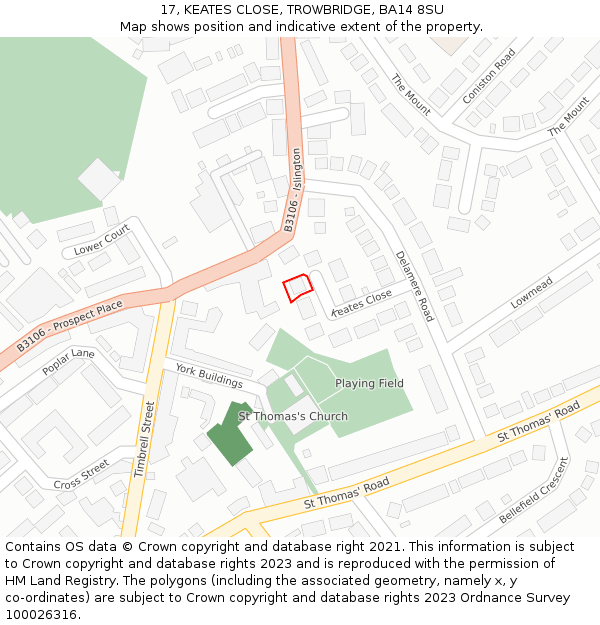 17, KEATES CLOSE, TROWBRIDGE, BA14 8SU: Location map and indicative extent of plot