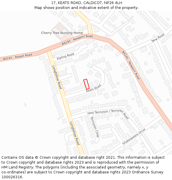 17, KEATS ROAD, CALDICOT, NP26 4LH: Location map and indicative extent of plot