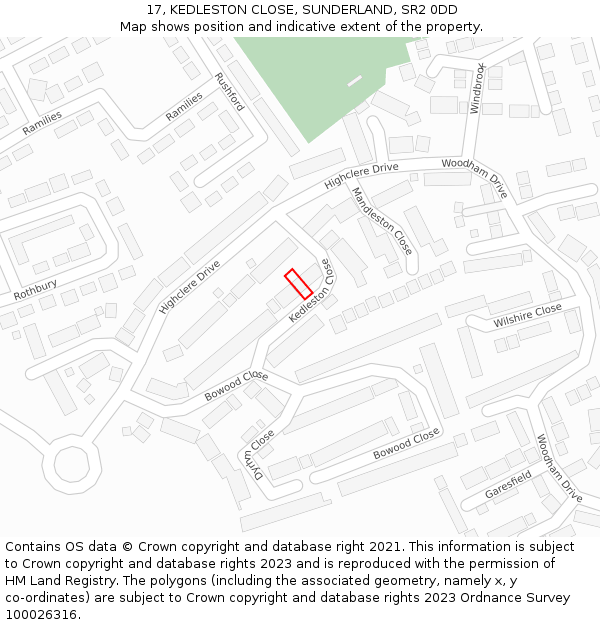 17, KEDLESTON CLOSE, SUNDERLAND, SR2 0DD: Location map and indicative extent of plot