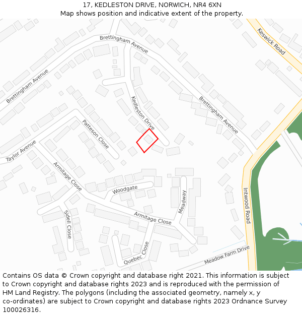 17, KEDLESTON DRIVE, NORWICH, NR4 6XN: Location map and indicative extent of plot