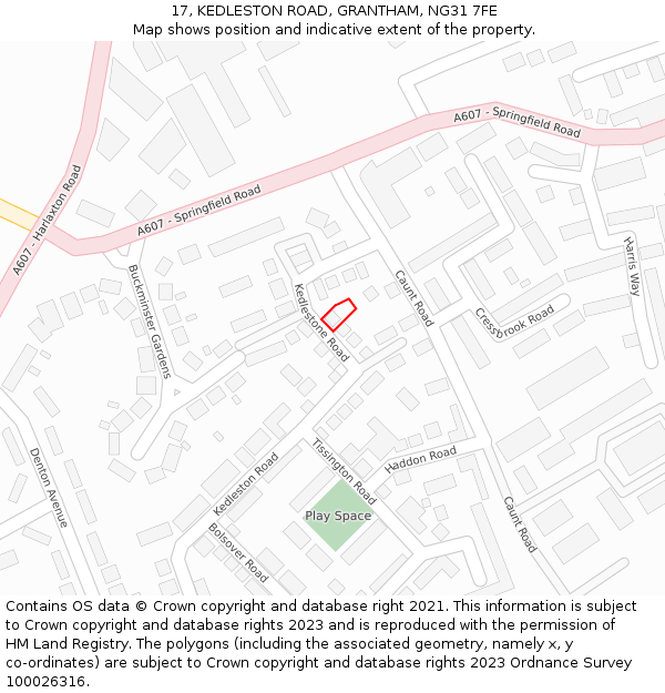 17, KEDLESTON ROAD, GRANTHAM, NG31 7FE: Location map and indicative extent of plot