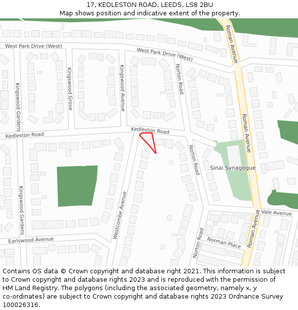 17, KEDLESTON ROAD, LEEDS, LS8 2BU: Location map and indicative extent of plot