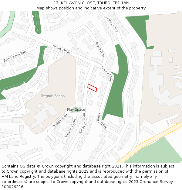 17, KEL AVON CLOSE, TRURO, TR1 1AN: Location map and indicative extent of plot