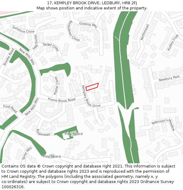 17, KEMPLEY BROOK DRIVE, LEDBURY, HR8 2FJ: Location map and indicative extent of plot