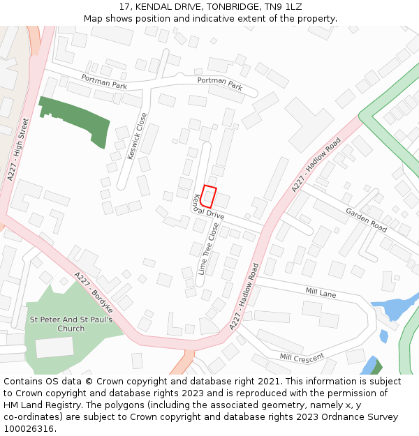 17, KENDAL DRIVE, TONBRIDGE, TN9 1LZ: Location map and indicative extent of plot