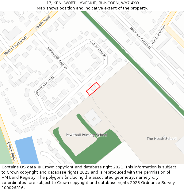17, KENILWORTH AVENUE, RUNCORN, WA7 4XQ: Location map and indicative extent of plot