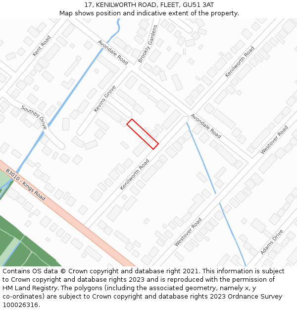 17, KENILWORTH ROAD, FLEET, GU51 3AT: Location map and indicative extent of plot